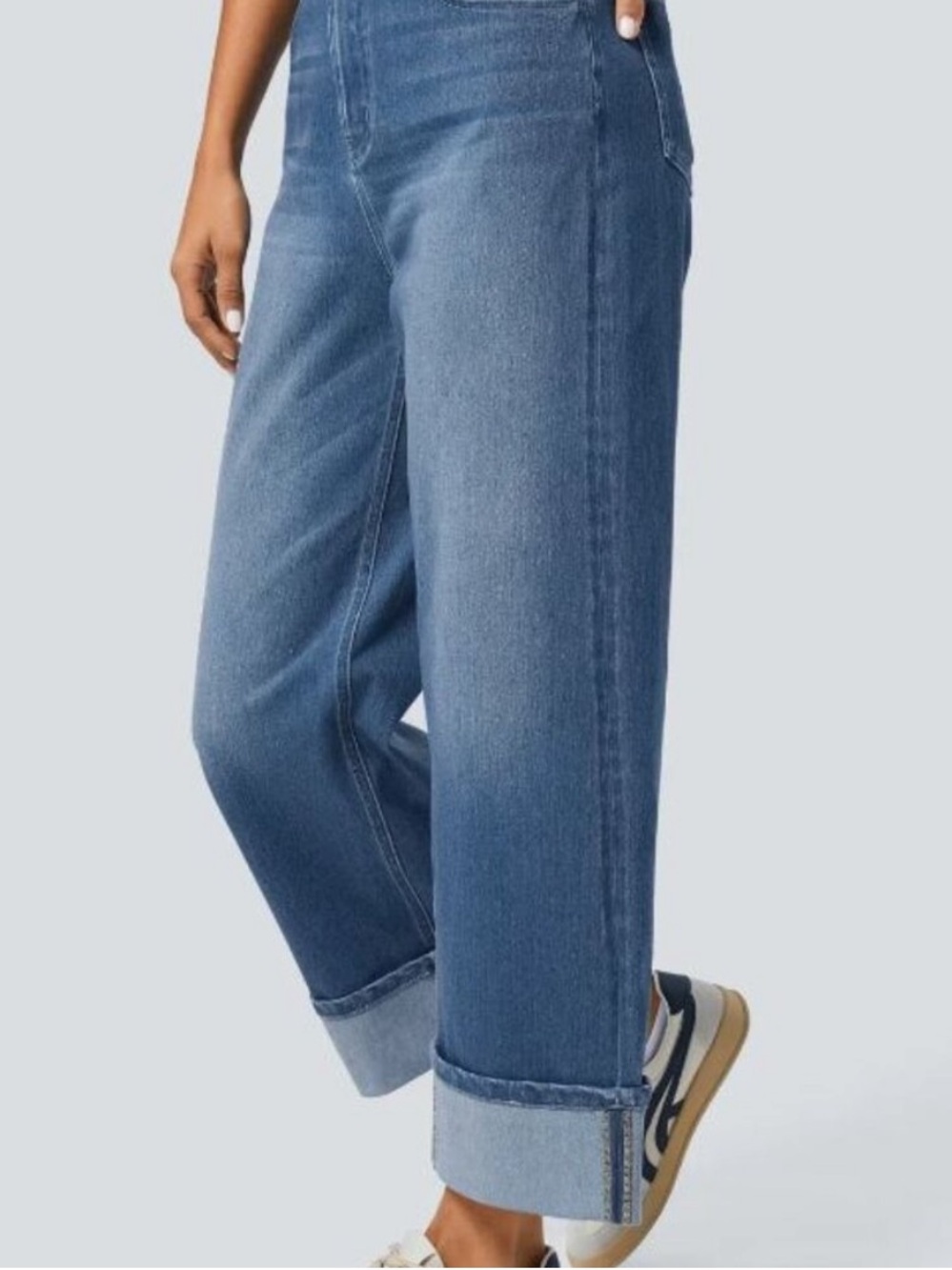 Halara Flex™ High Waisted Rolled Hem Wide Leg Washed Stretchy Jeans Size XL